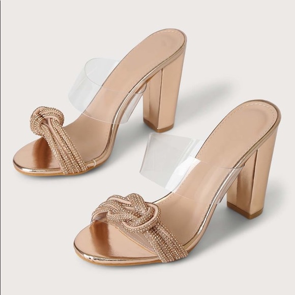 Lulus Shoes - Claudette Rose Gold Rhinestone High Heel Sandals